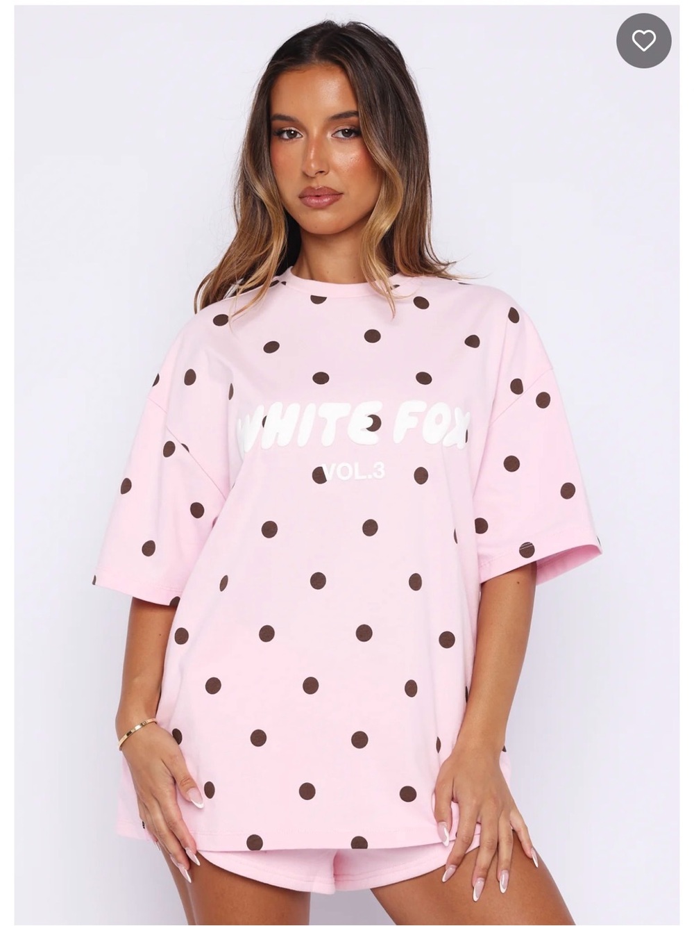 White Fox Offstage Printed Oversized Tee Posy Polka Dot M/L